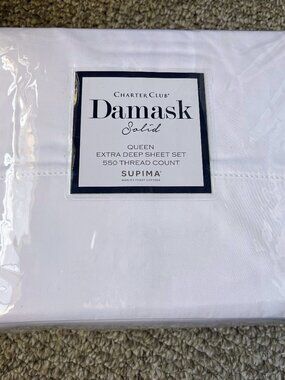 Charter Club Damask Solid Supima Cotton Extra Deep Queen Sheet Set in White
